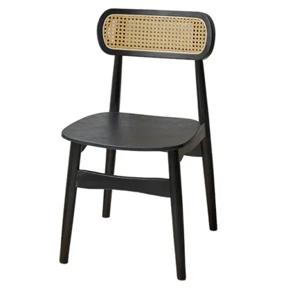 Rustic Black Wooden Armless Dining Chair with Handwoven Back Image - 6
