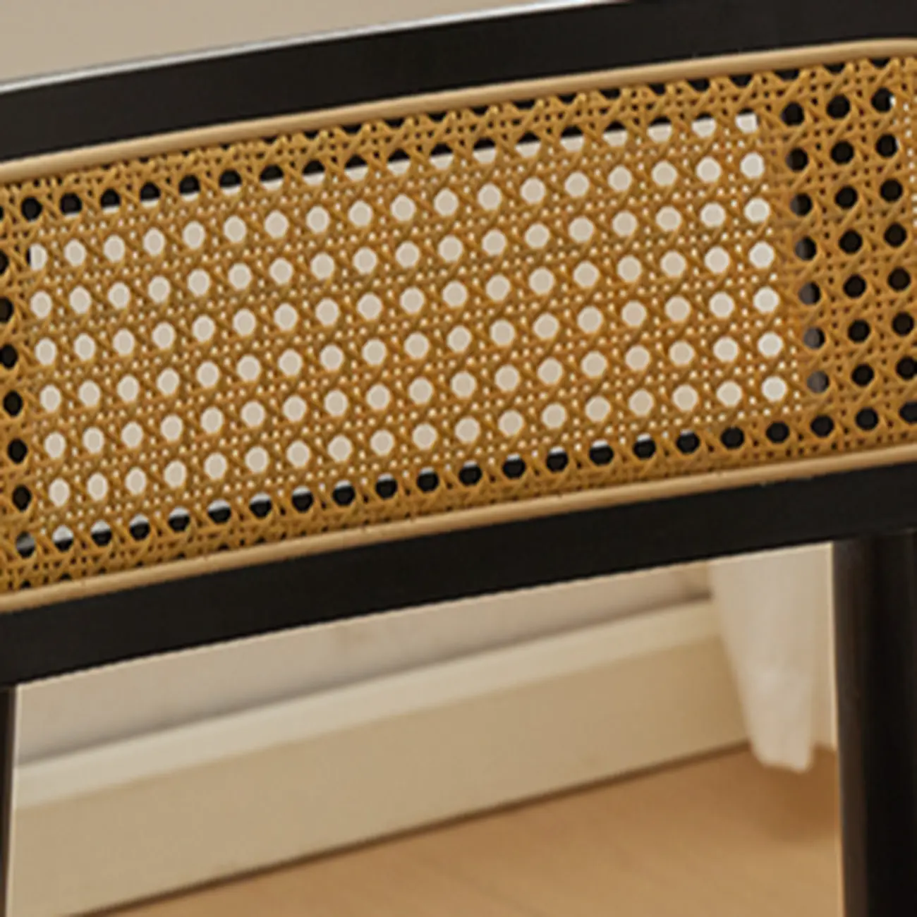 Rustic Black Wooden Armless Dining Chair with Handwoven Back Image - 7 | homeyfad