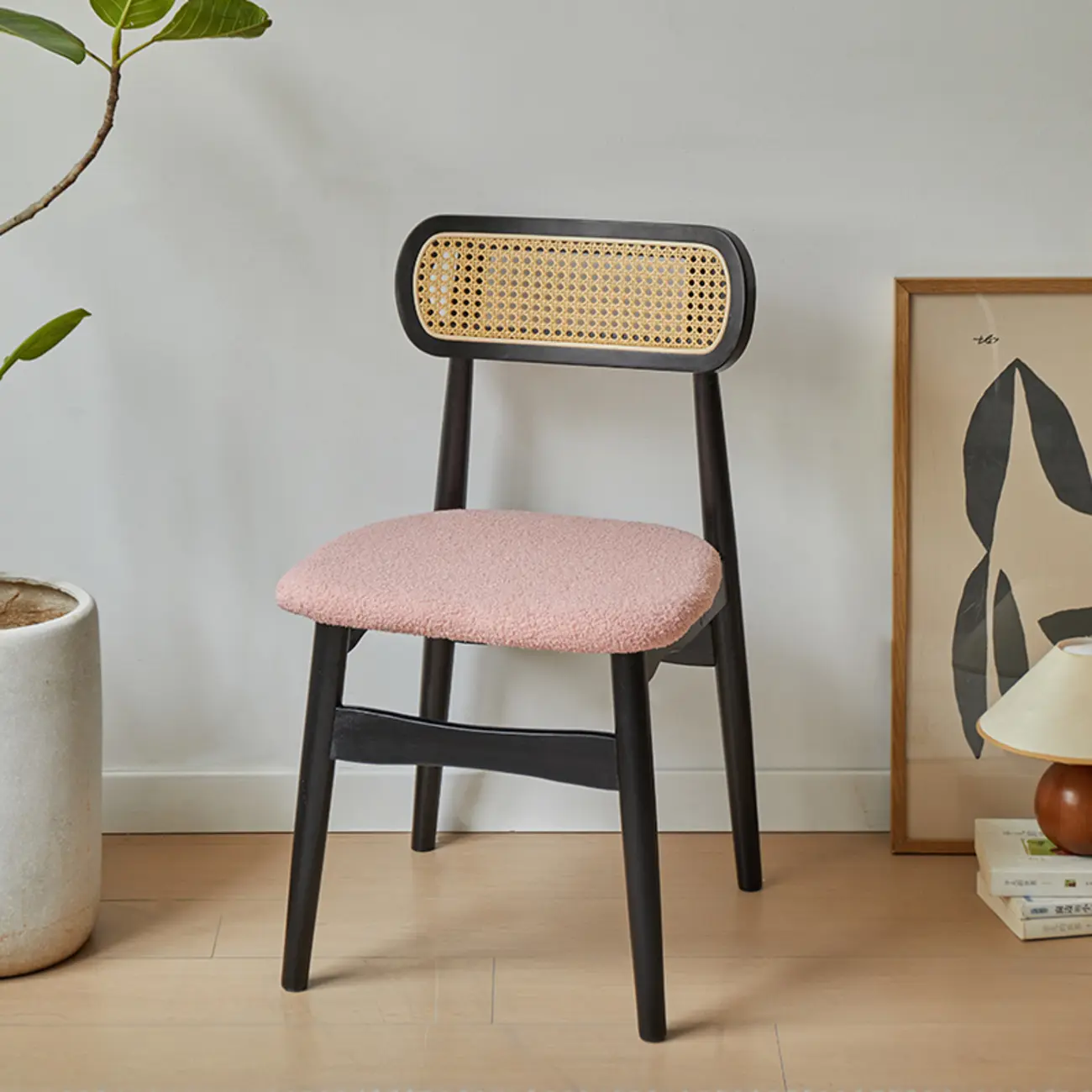 Rustic Black Wooden Armless Dining Chair with Handwoven Back Image - 8 | homeyfad