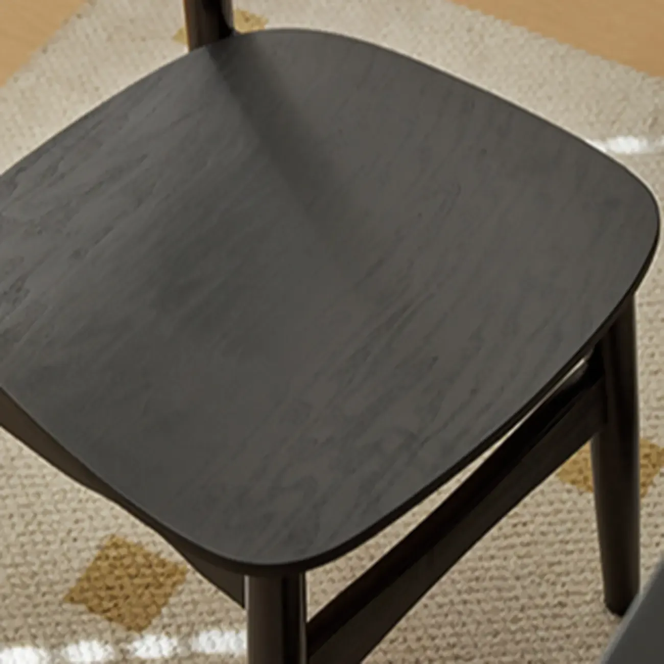 Rustic Black Wooden Armless Dining Chair with Handwoven Back Image - 9