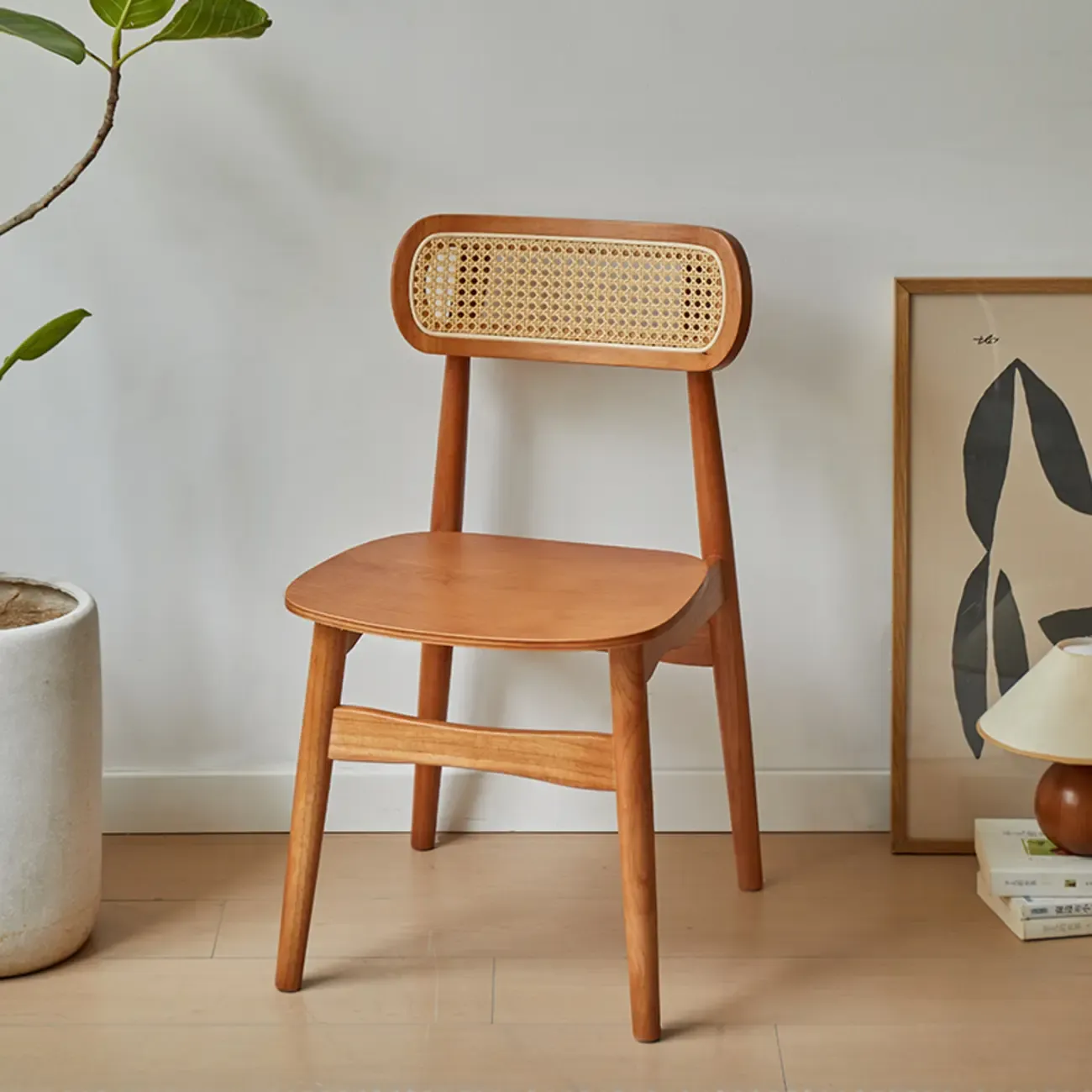 Rustic Black Wooden Armless Dining Chair with Handwoven Back Image - 10