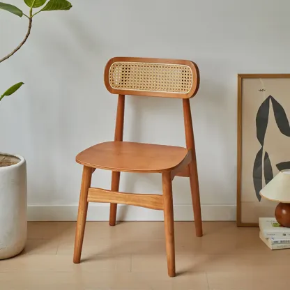Rustic Black Wooden Armless Dining Chair with Handwoven Back Image - 10