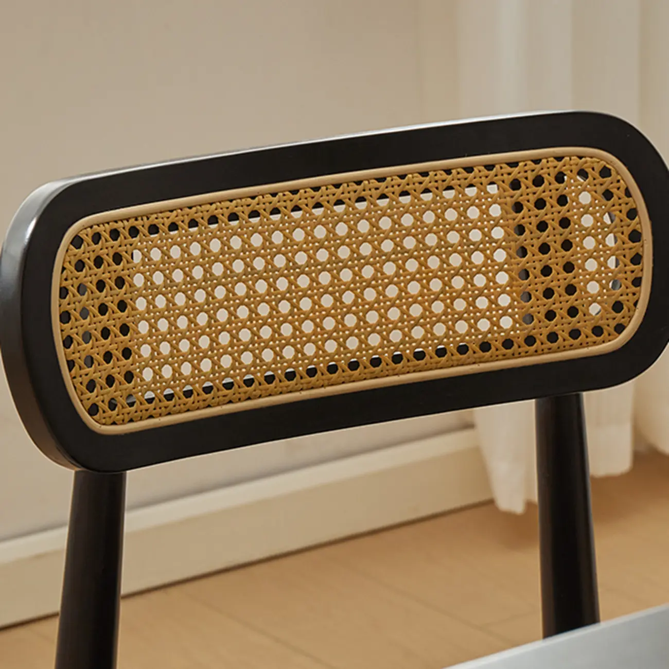 Rustic Black Wooden Armless Dining Chair with Handwoven Back Image - 13 | homeyfad