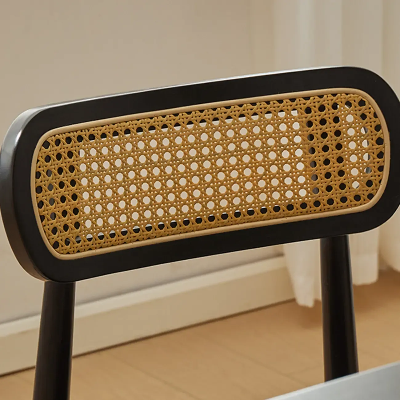 Rustic Black Wooden Armless Dining Chair with Handwoven Back Image - 13