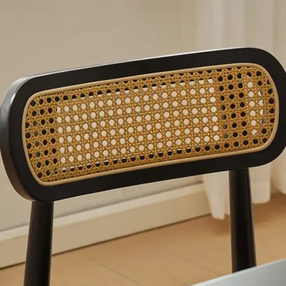 Rustic Black Wooden Armless Dining Chair with Handwoven Back Image - 13