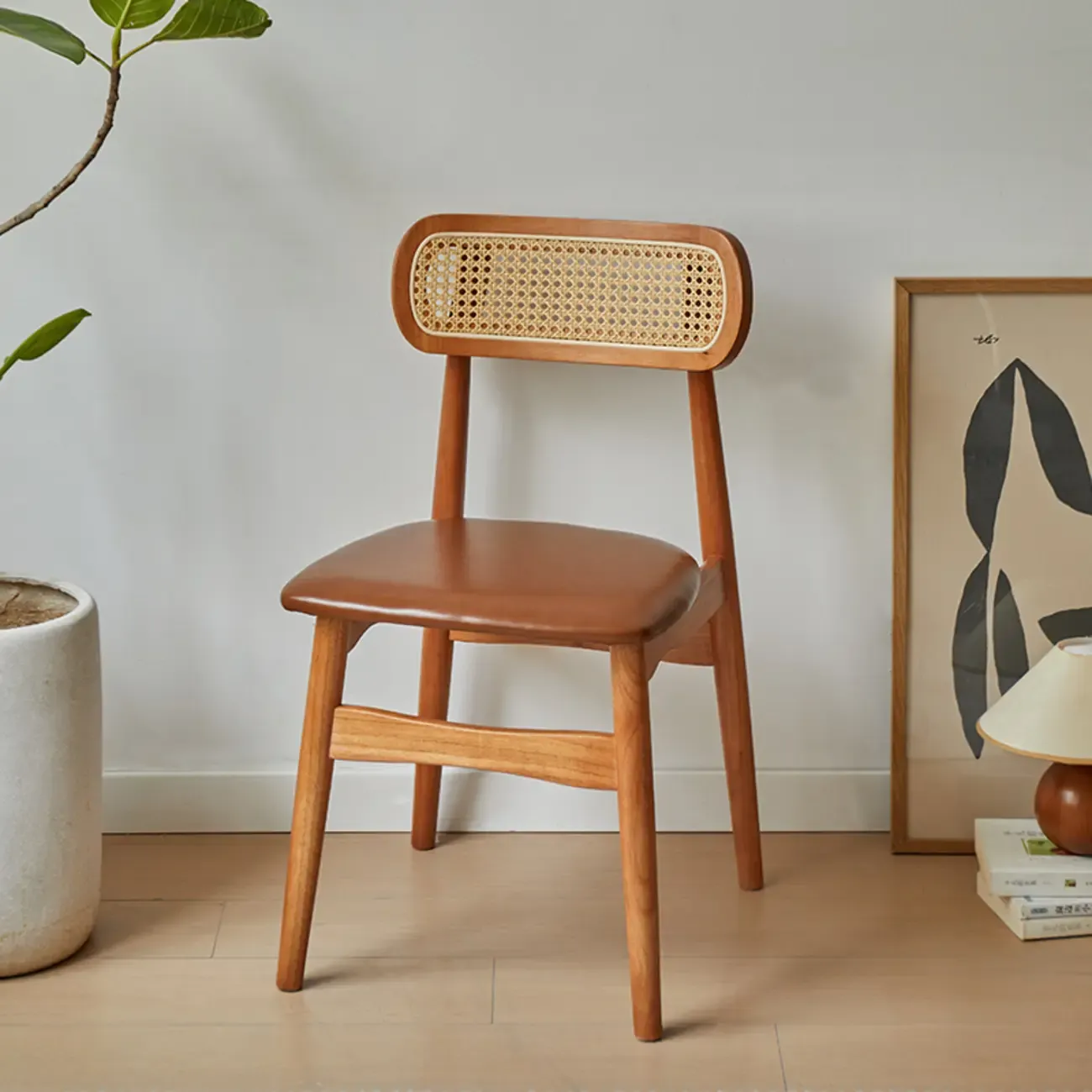 Rustic Black Wooden Armless Dining Chair with Handwoven Back Image - 16