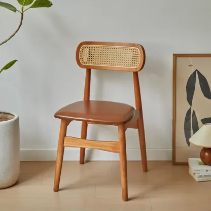 Rustic Black Wooden Armless Dining Chair with Handwoven Back Image - 16