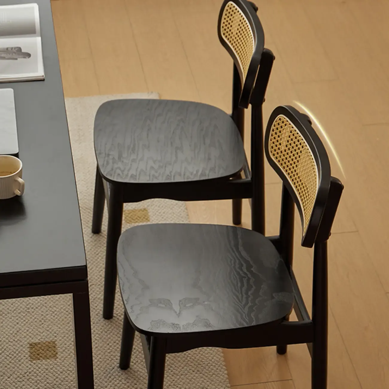 Rustic Black Wooden Armless Dining Chair with Handwoven Back Image - 17