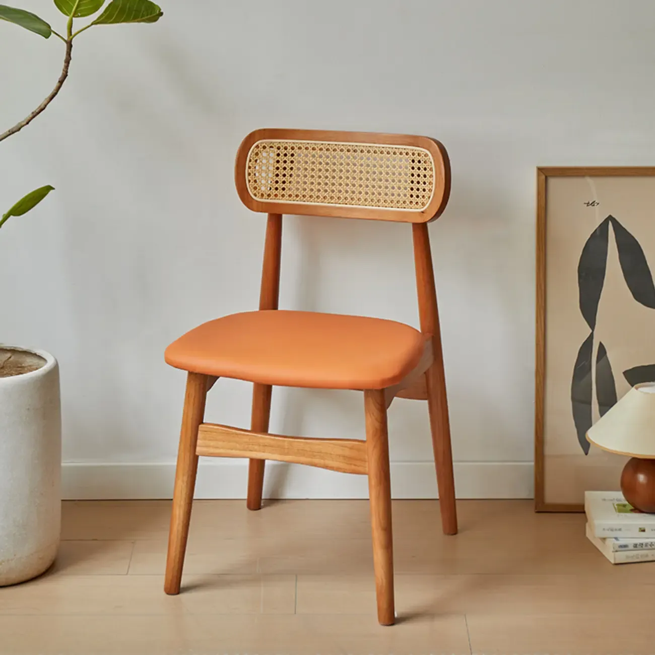 Rustic Black Wooden Armless Dining Chair with Handwoven Back Image - 18