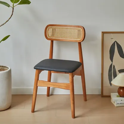 Rustic Black Wooden Armless Dining Chair with Handwoven Back Image - 20
