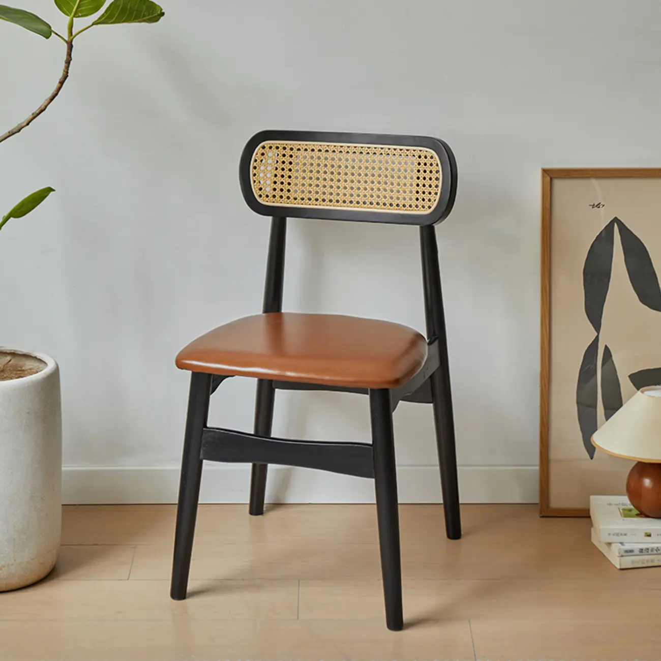 Rustic Black Wooden Armless Dining Chair with Handwoven Back Image - 21 | homeyfad