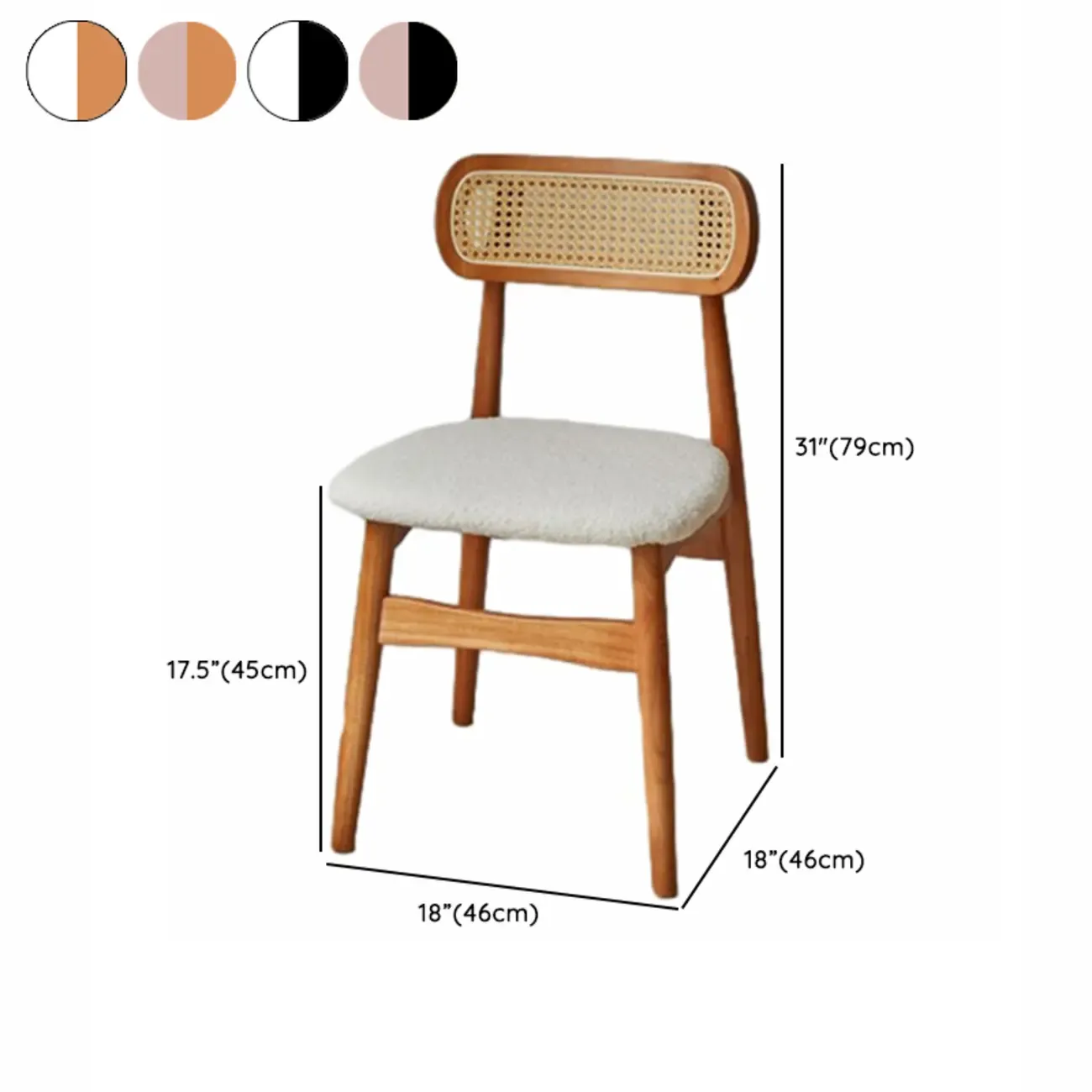 Rustic Black Wooden Armless Dining Chair with Handwoven Back #size