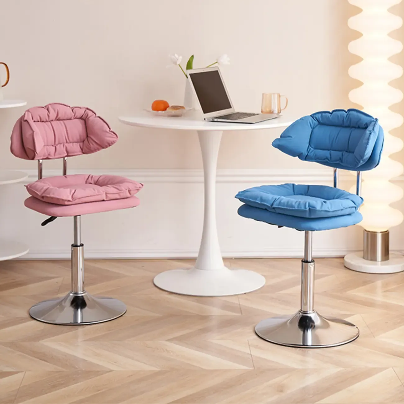Square Multi-levelled Upholstered Bar Stools with Wheels Image - 1