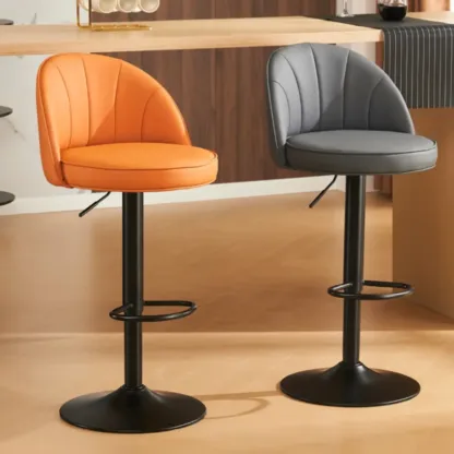 Casual Round Faux Leather Low Back Swivel Bar Stools Image - 1