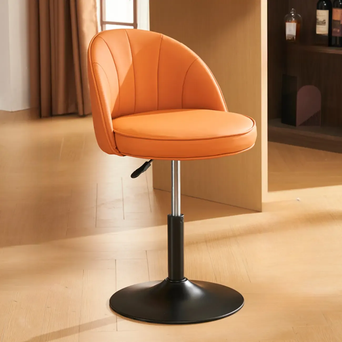 Casual Round Faux Leather Low Back Swivel Bar Stools Image - 5