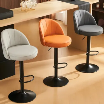 Casual Round Faux Leather Low Back Swivel Bar Stools Image - 2