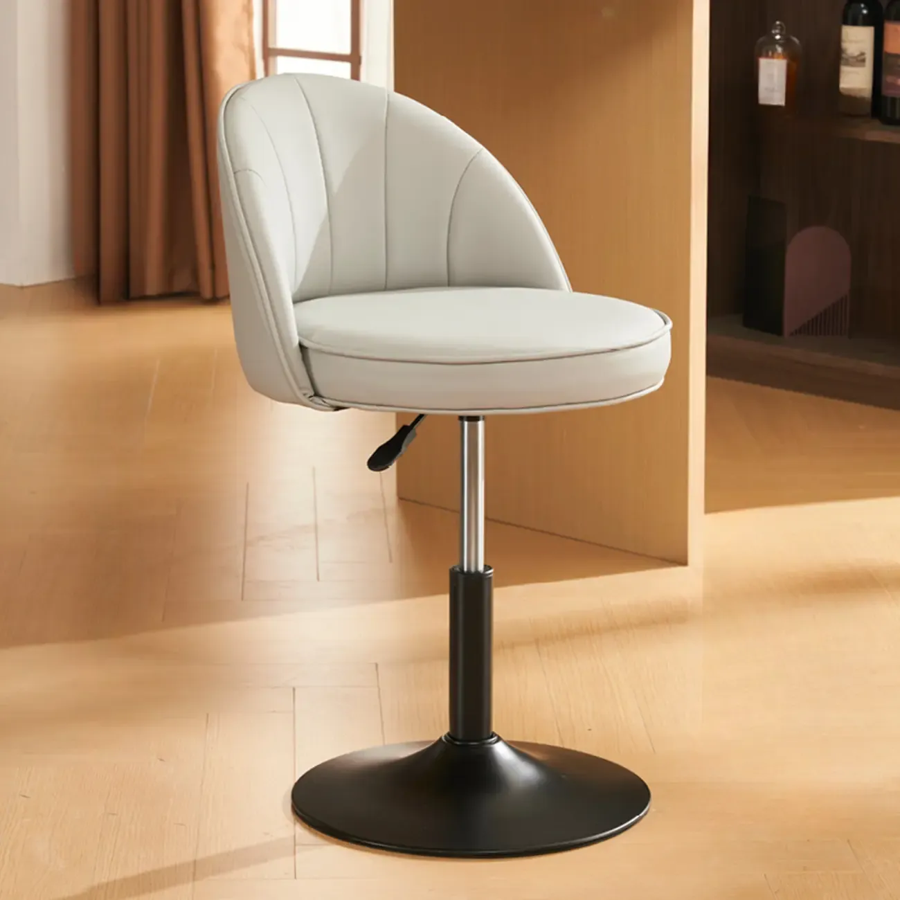 Casual Round Faux Leather Low Back Swivel Bar Stools Image - 7