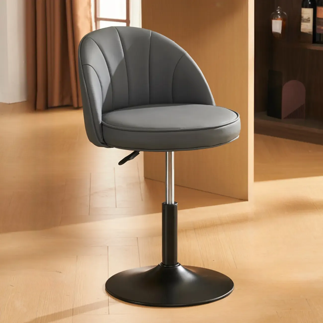 Casual Round Faux Leather Low Back Swivel Bar Stools Image - 8