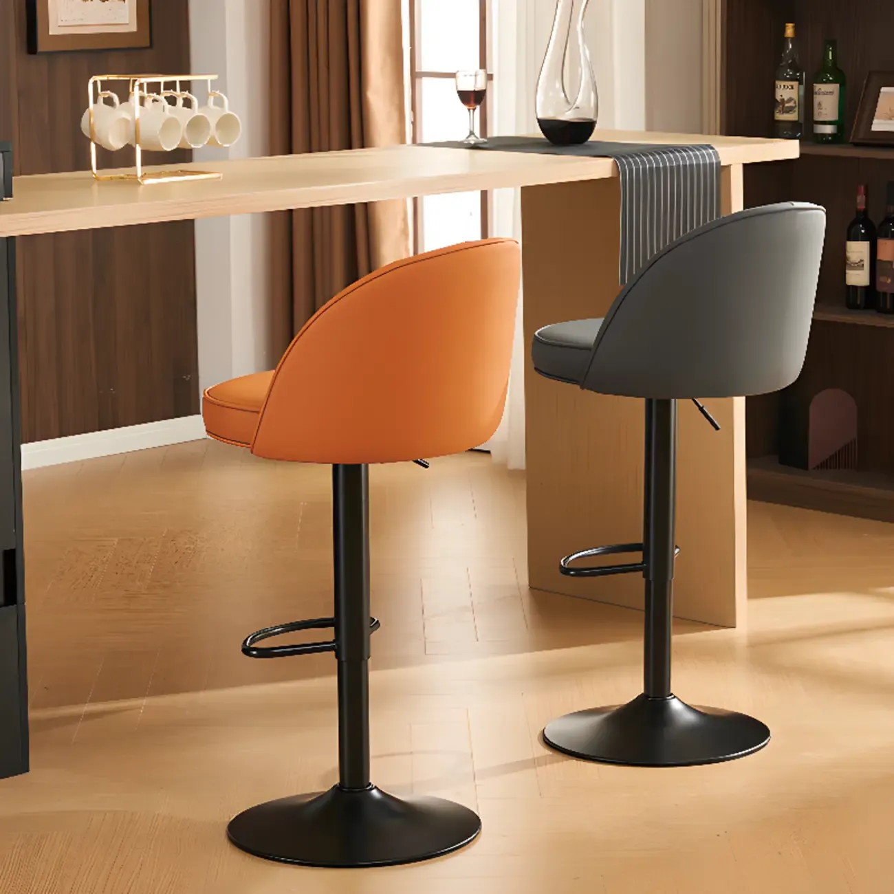 Casual Round Faux Leather Low Back Swivel Bar Stools Image - 4