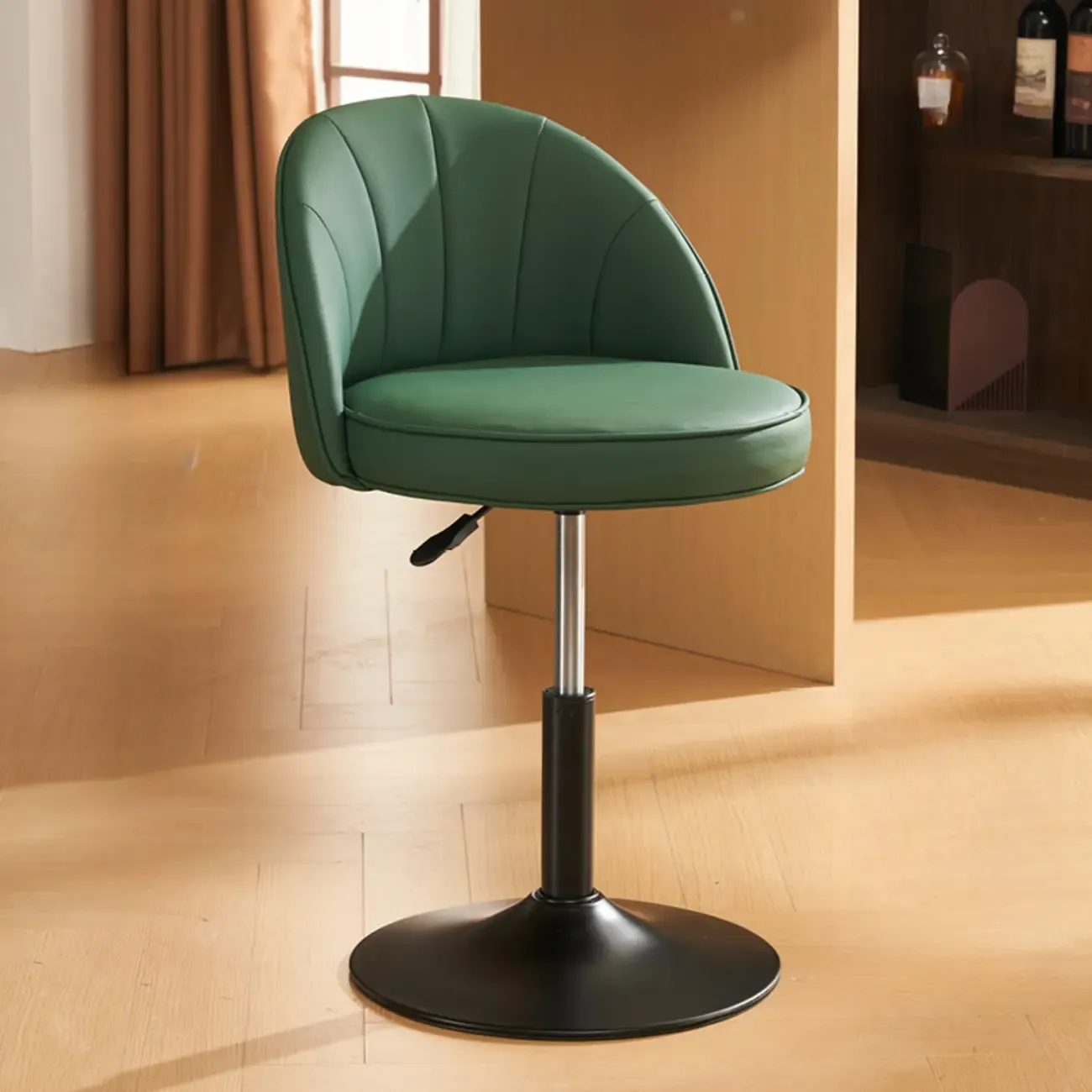 Casual Round Faux Leather Low Back Swivel Bar Stools Image - 9