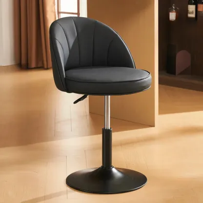 Casual Round Faux Leather Low Back Swivel Bar Stools Image - 10