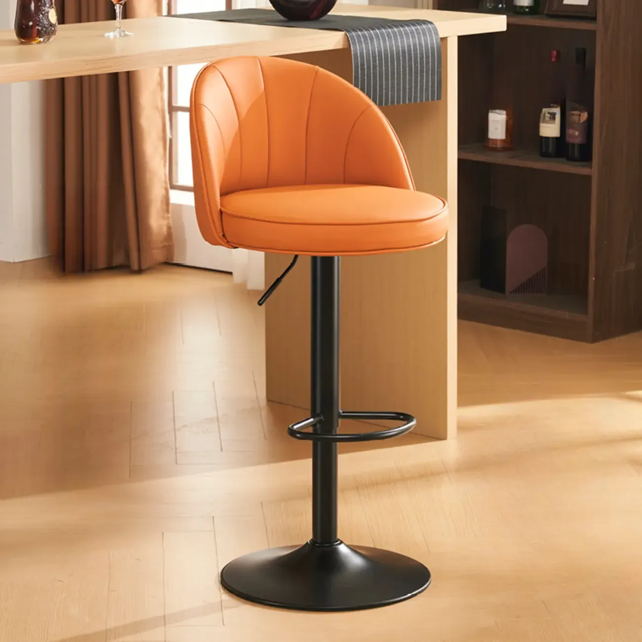 Casual Round Faux Leather Low Back Swivel Bar Stools Image - 11