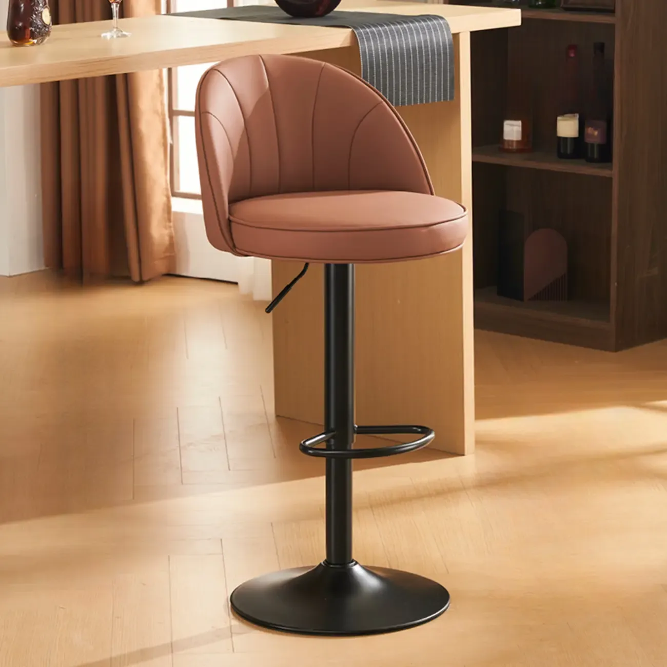 Casual Round Faux Leather Low Back Swivel Bar Stools Image - 12