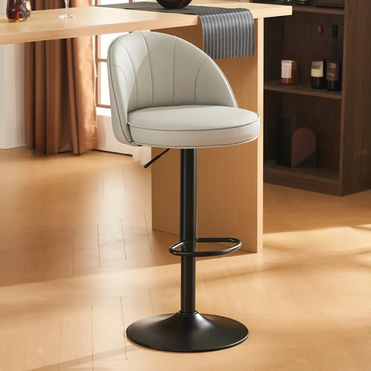 Casual Round Faux Leather Low Back Swivel Bar Stools Image - 13