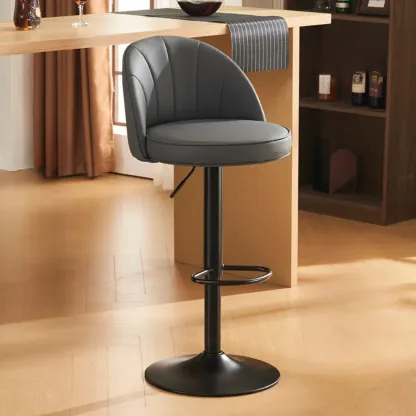 Casual Round Faux Leather Low Back Swivel Bar Stools Image - 14