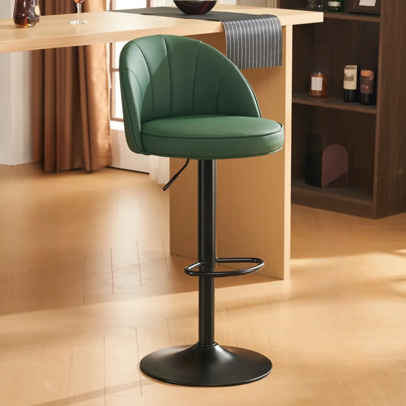 Casual Round Faux Leather Low Back Swivel Bar Stools Image - 15