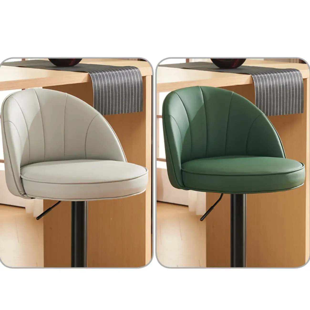 Casual Round Faux Leather Low Back Swivel Bar Stools Image - 17