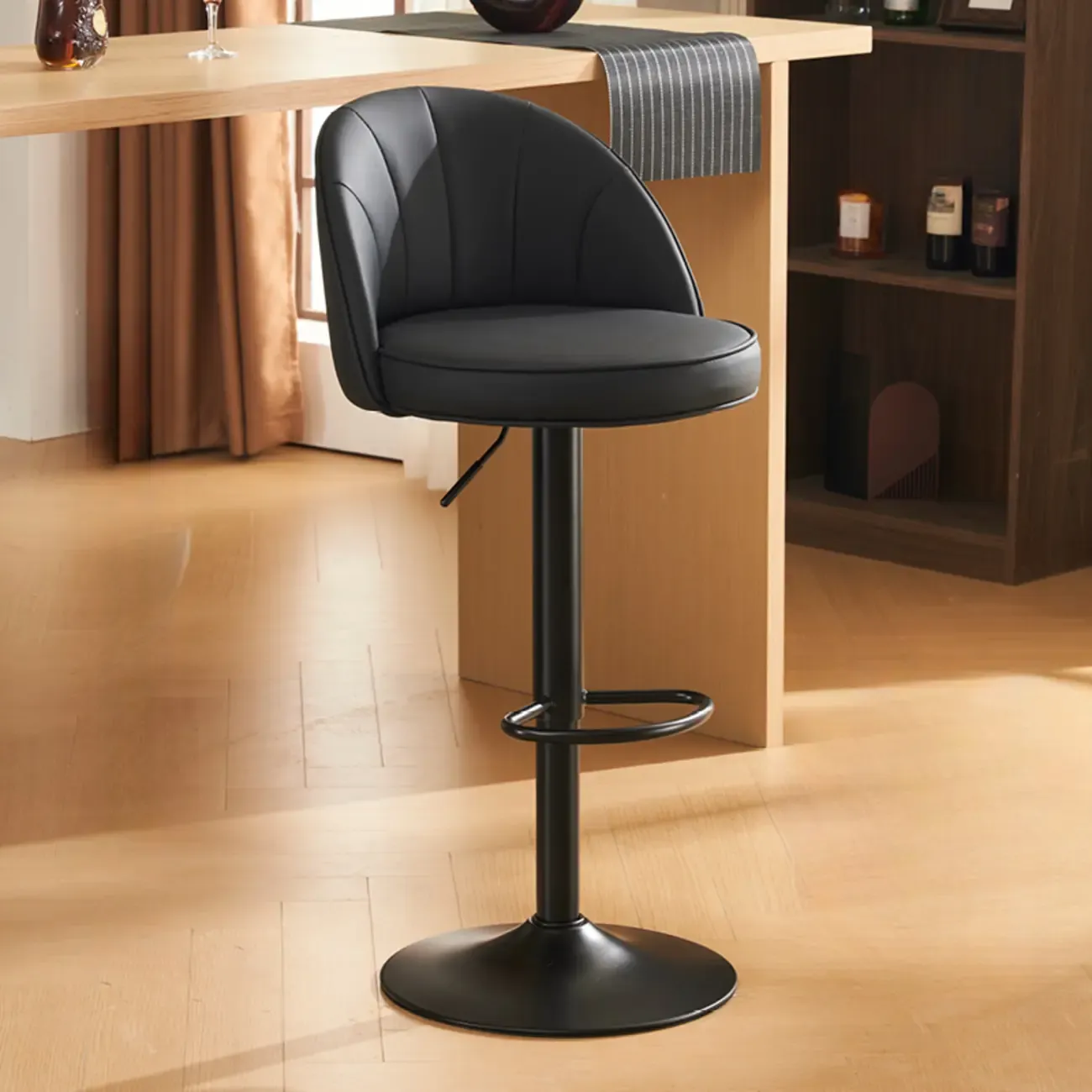 Casual Round Faux Leather Low Back Swivel Bar Stools Image - 16