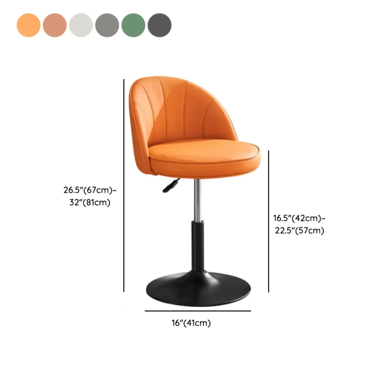 Casual Round Faux Leather Low Back Swivel Bar Stools #size