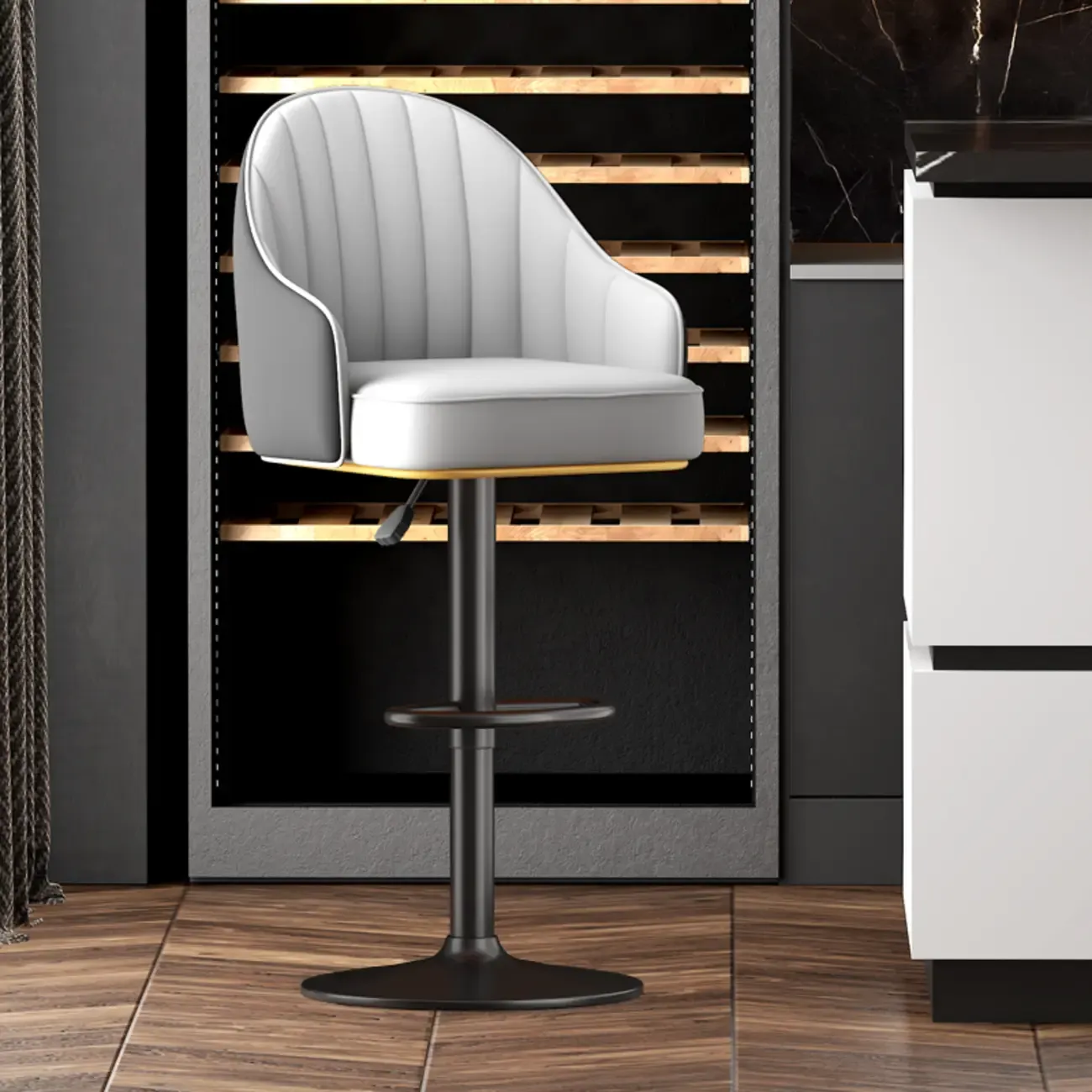 Glam Luxury Leather Swivel Adjustable Height Bar Stools Image - 13