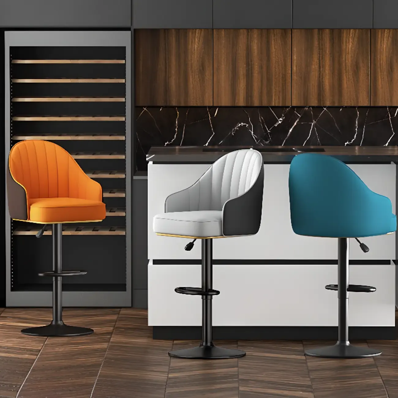 Glam Luxury Leather Swivel Adjustable Height Bar Stools Image - 5