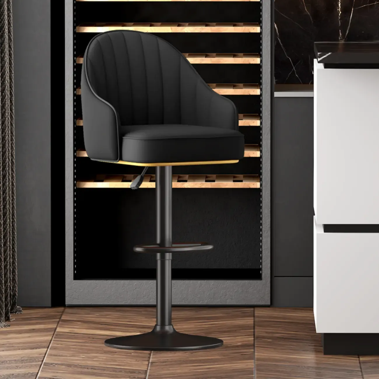 Glam Luxury Leather Swivel Adjustable Height Bar Stools Image - 11