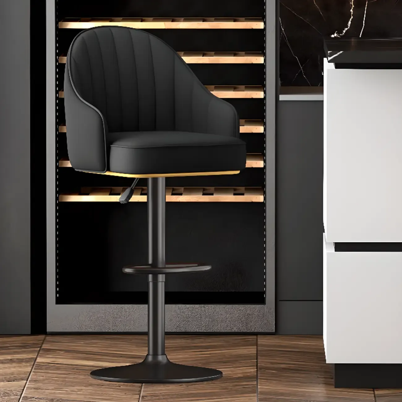 Glam Luxury Leather Swivel Adjustable Height Bar Stools Image - 16