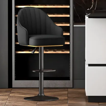 Glam Luxury Leather Swivel Adjustable Height Bar Stools Image - 16