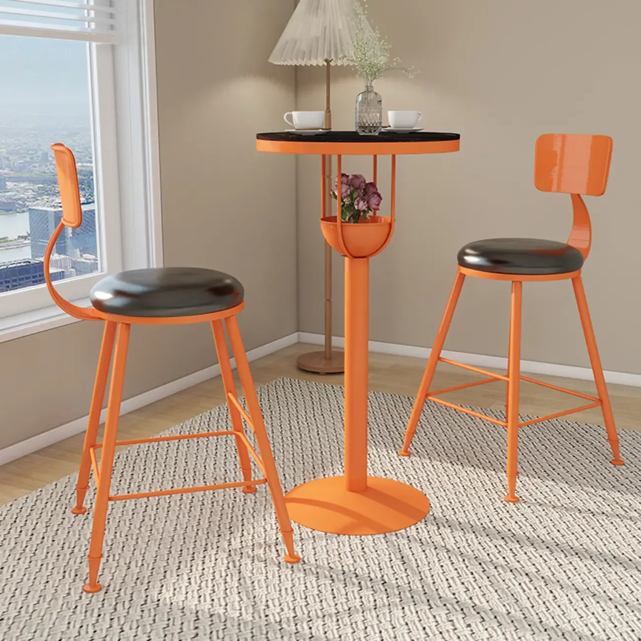 Modern Black Orange Orbicular Shelf Bar Tables Image - 1