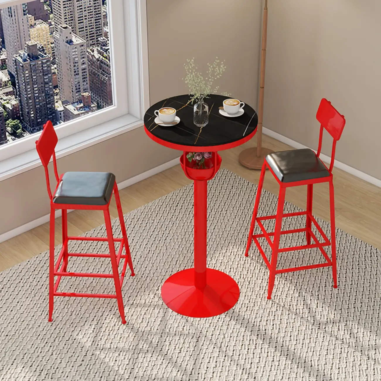 Modern Black Orange Orbicular Shelf Bar Tables Image - 4