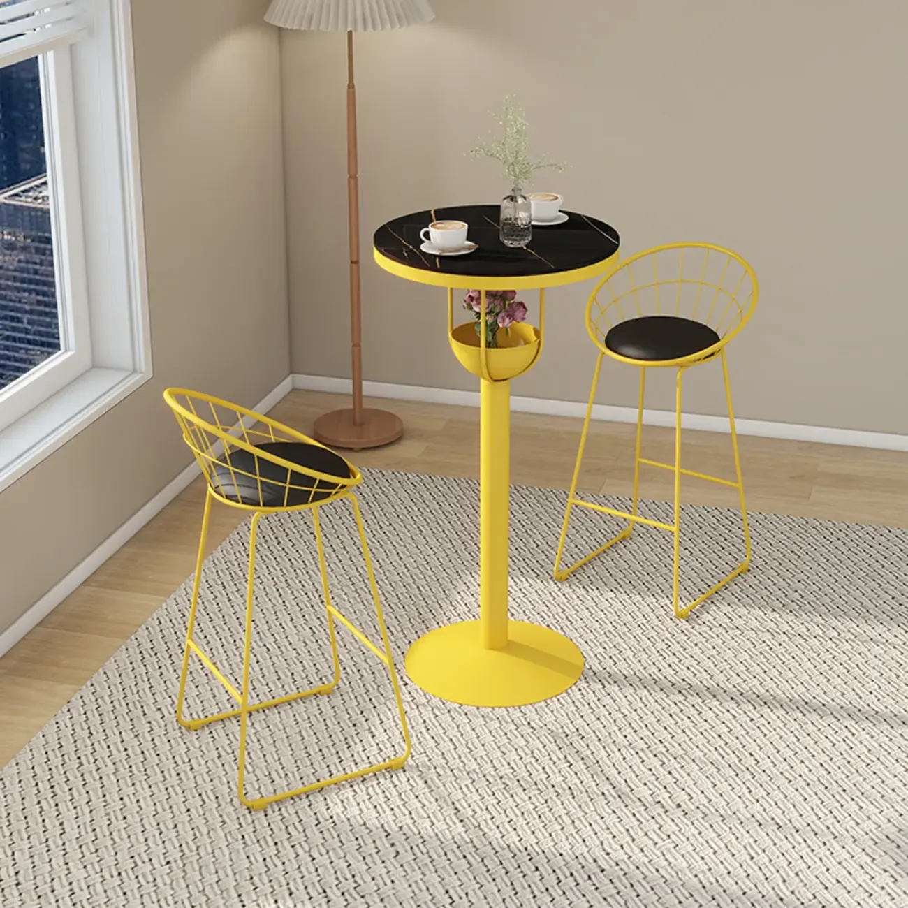 Modern Black Orange Orbicular Shelf Bar Tables Image - 6