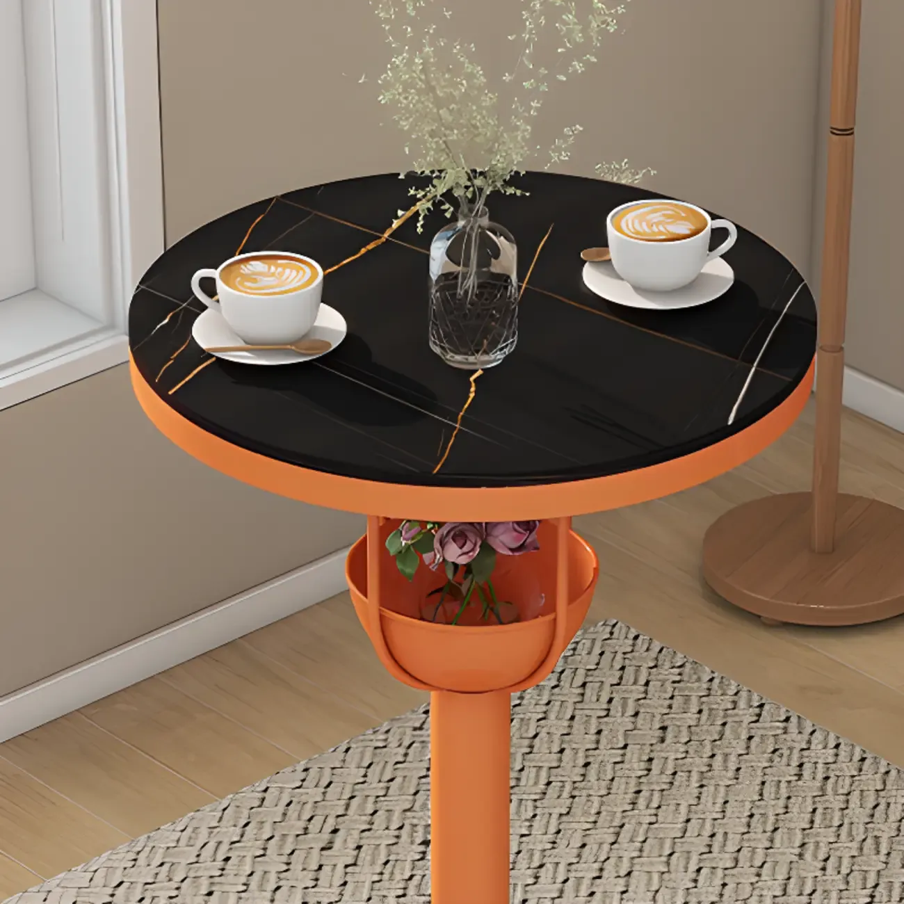 Modern Black Orange Orbicular Shelf Bar Tables Image - 12