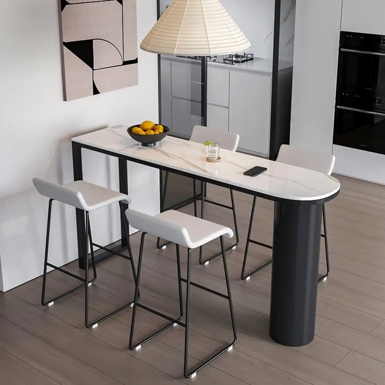 Contemporary Oval White Marble Bar Table for Dining Image - 1