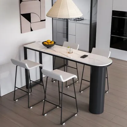 Contemporary Oval White Marble Bar Table for Dining Image - 1