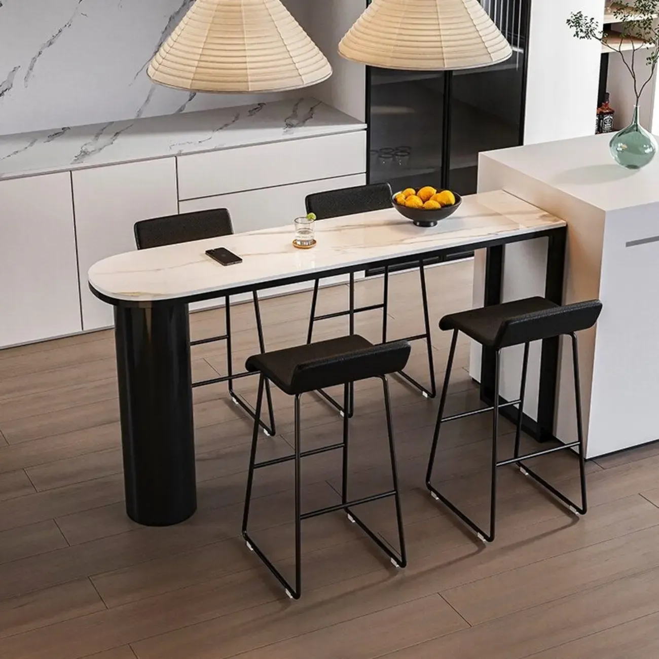 Contemporary Oval White Marble Bar Table for Dining Image - 3