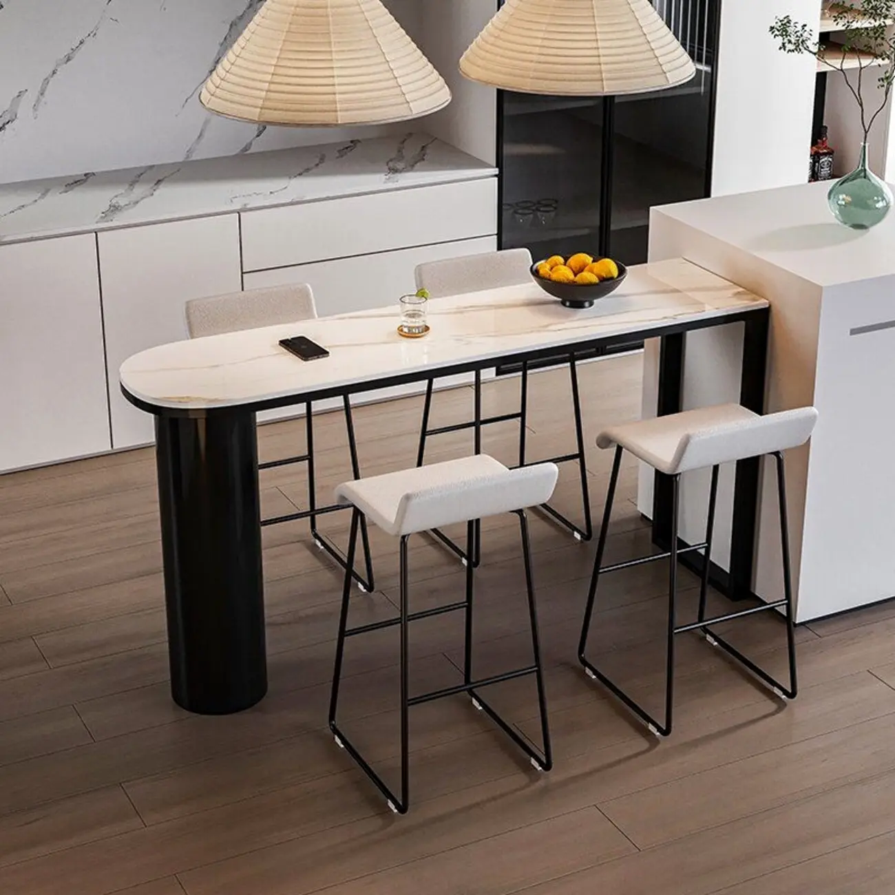 Contemporary Oval White Marble Bar Table for Dining Image - 4 | homeyfad