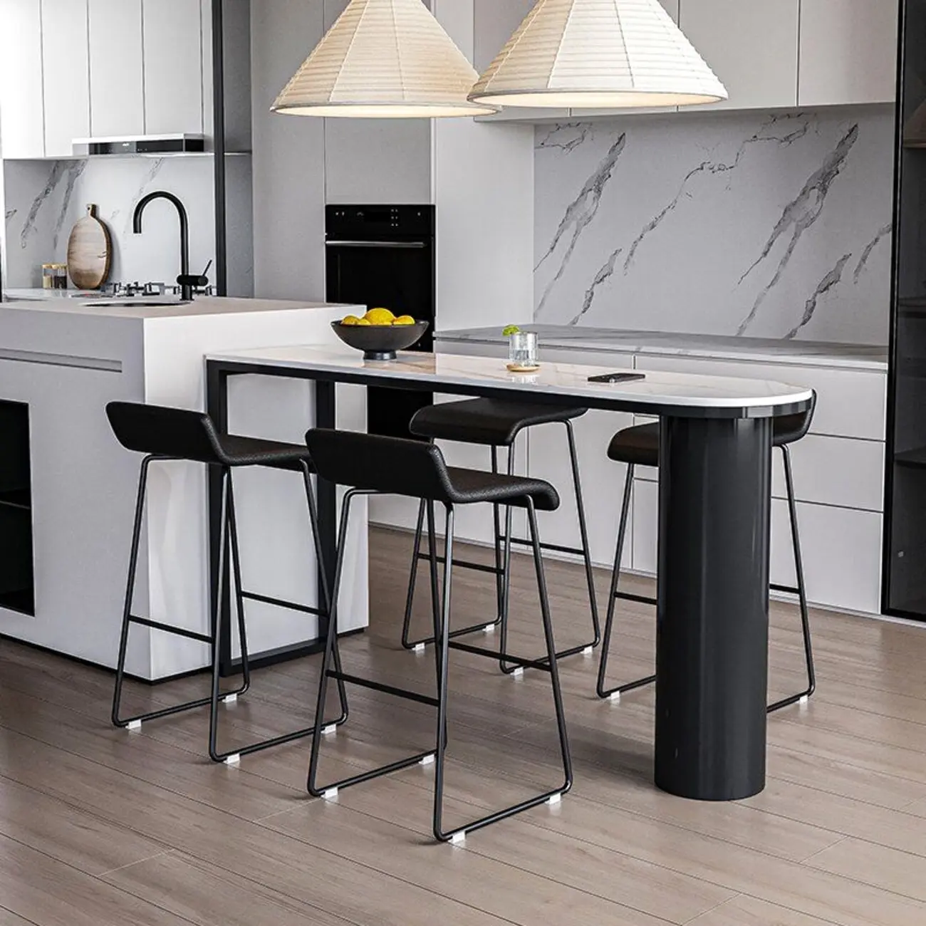 Contemporary Oval White Marble Bar Table for Dining Image - 5 | homeyfad