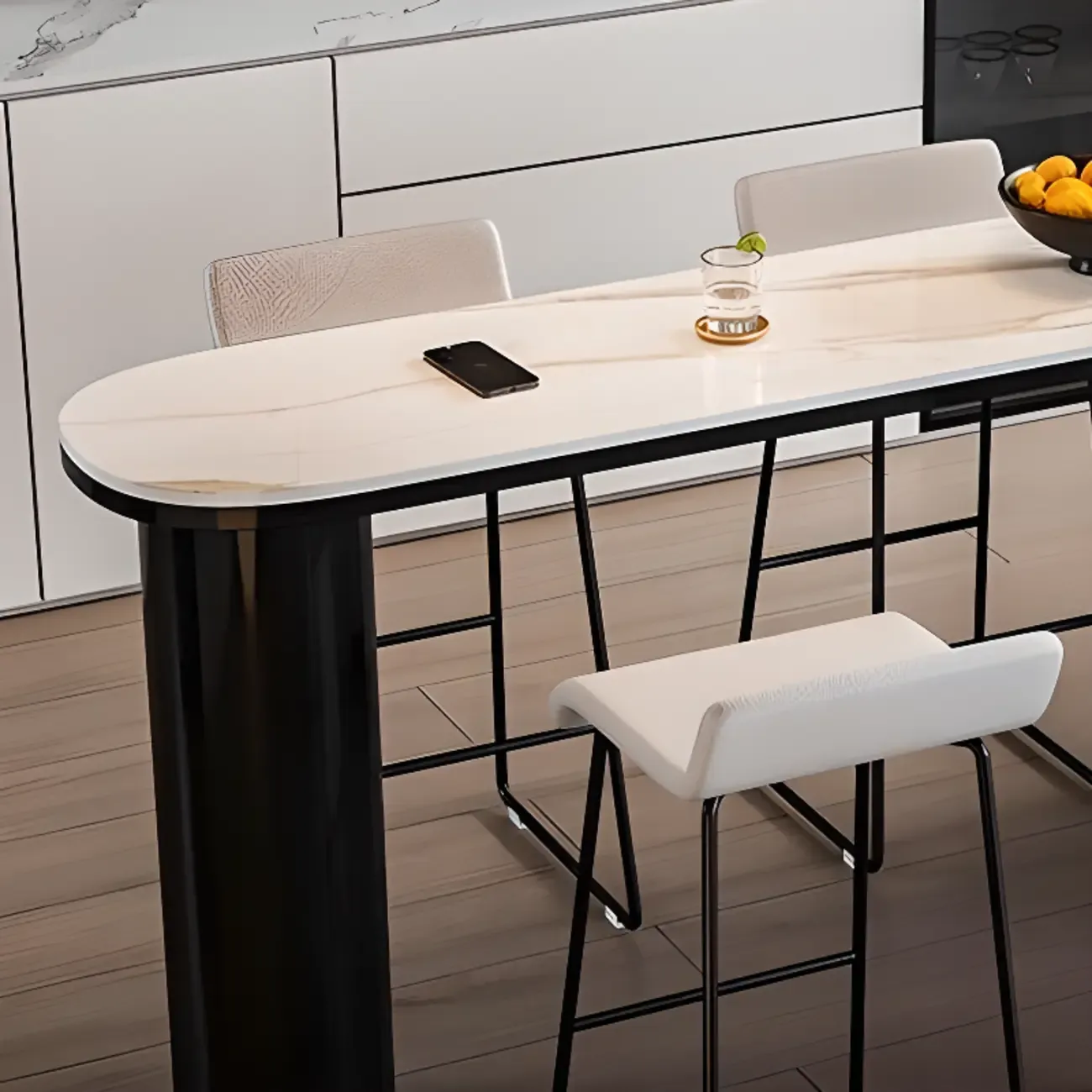 Contemporary Oval White Marble Bar Table for Dining Image - 6