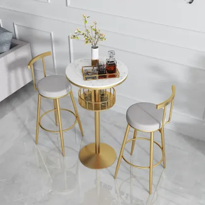 Glamorous Golden Marble Round Bar Table with Under Shelf Image - 1
