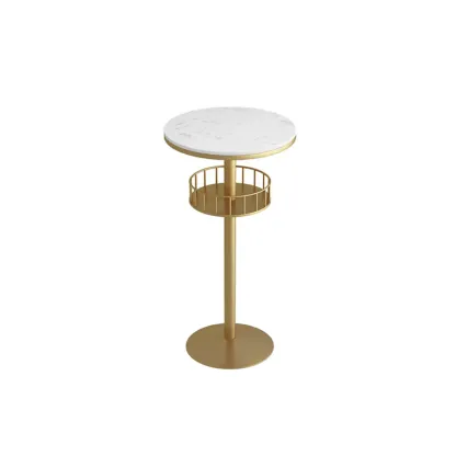 Glamorous Golden Marble Round Bar Table with Under Shelf Image - 4
